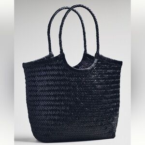 Anthropologie Woven Leather Tote Black